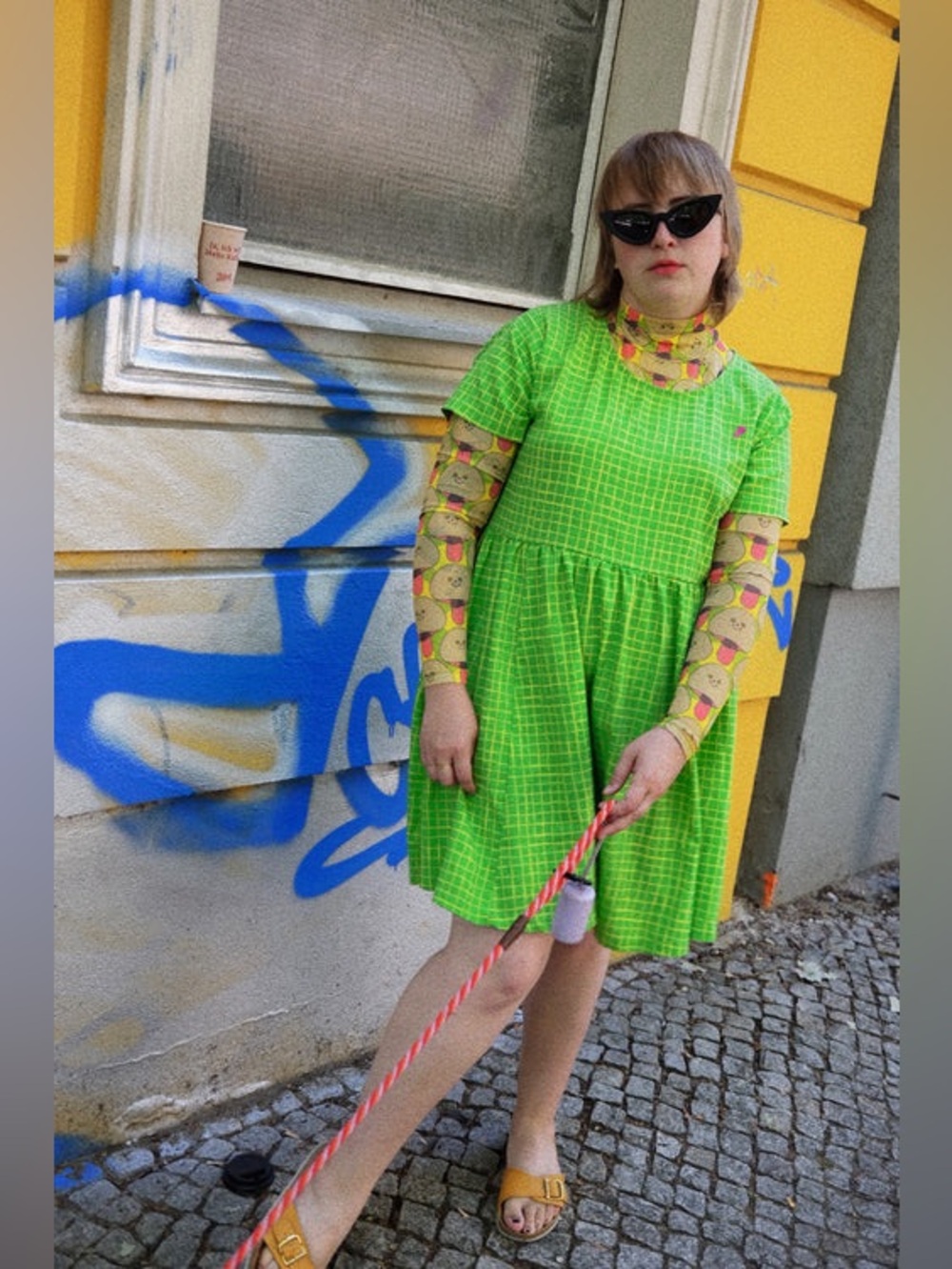 TUESDAY OF CALIFORNIA The Muffy Dress in Acid Grid Lime Green Size Medium VGUC
